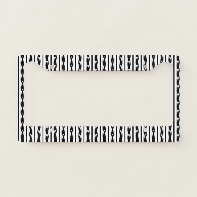 Waves Stripes Abstract Patterns Black White Cool License Plate Frame (Front)