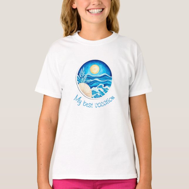 Waves, sun, shell T-Shirt (Front)