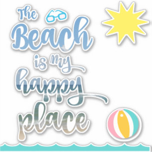 Waves, Sun, with The Beach is my Happy Place Quote Sticker