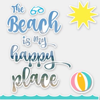 Waves  Sun  With The Beach Is My Happy Place Quote Sticker by QuoteLife at Zazzle