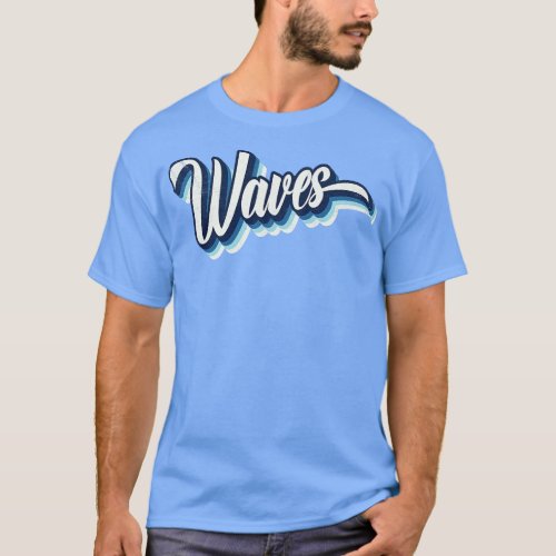 Waves Text Vintage Distressed Blue T_Shirt