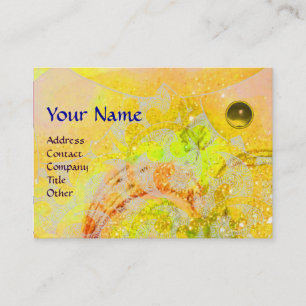 WAVES TOPAZ Monogram,bright yellow green orange Business Card