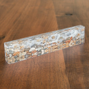 WAVES WASHING OVER BEACH PEBBLES Desk Nameplate