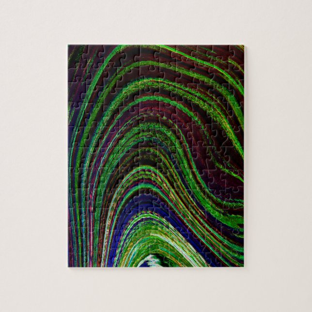 Waves Wavy Green Blue Red Abstract Fractal Modern Jigsaw Puzzle (Vertical)