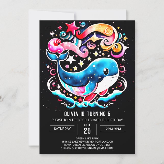 Waves Whale Boho Girl Birthday Invitation (Front)