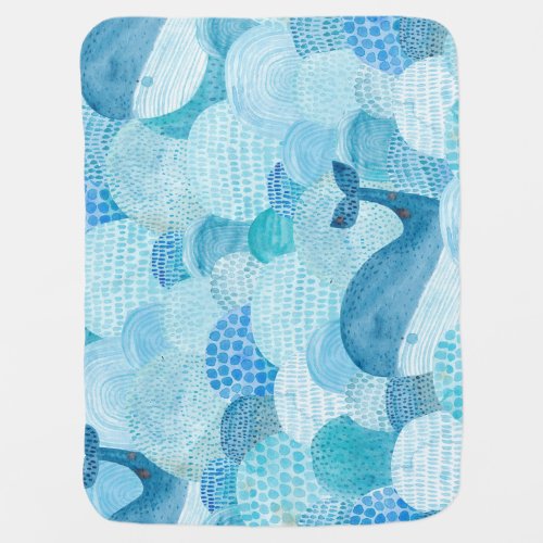 Waves whale childish blue texture baby blanket