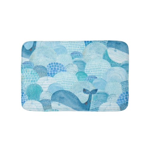 Waves whale childish blue texture bath mat
