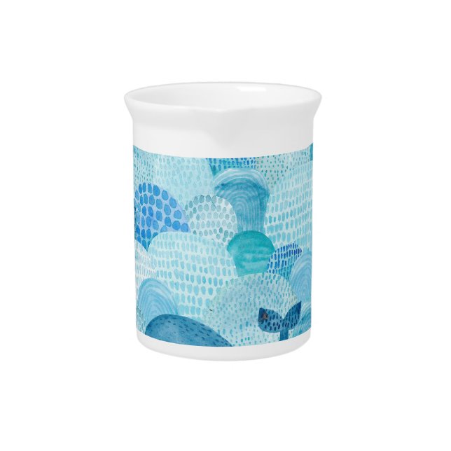 Waves, whale, childish blue texture beverage pitcher (Front)