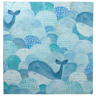 Waves, whale, childish blue texture cloth napkin
