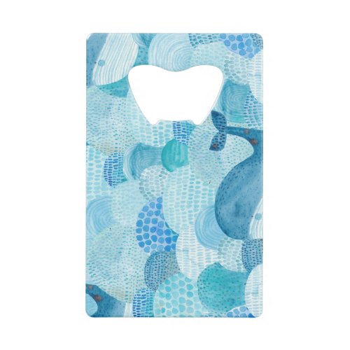 Waves whale childish blue texture credit card bottle opener
