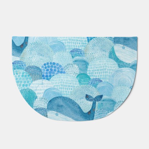 Waves whale childish blue texture doormat