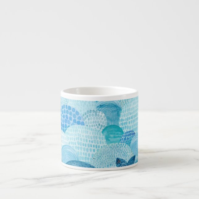 Waves, whale, childish blue texture espresso cup (Front)