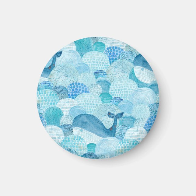 Waves, whale, childish blue texture magnet (Front)
