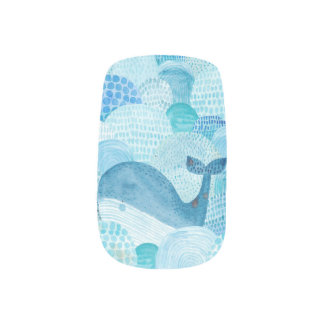Waves, whale, childish blue texture minx nail art