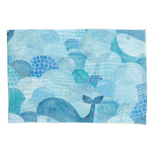 Waves whale childish blue texture pillow case