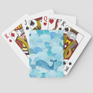 Waves, whale, childish blue texture poker cards