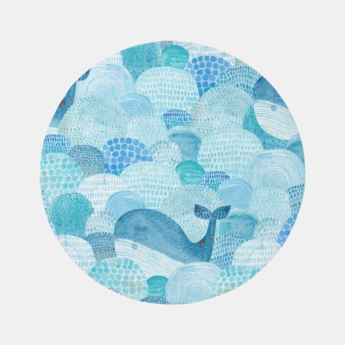Waves whale childish blue texture rug