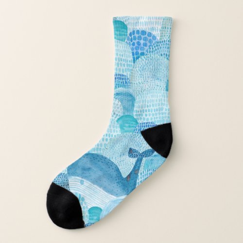 Waves whale childish blue texture socks