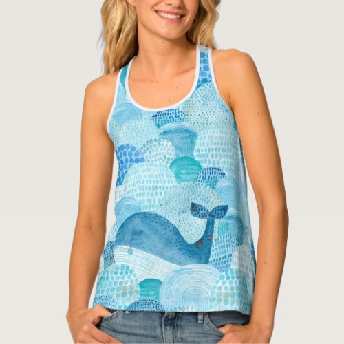 Waves whale childish blue texture tank top