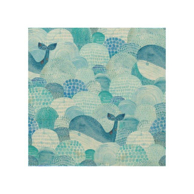 Waves, whale, childish blue texture wood wall art (Front)
