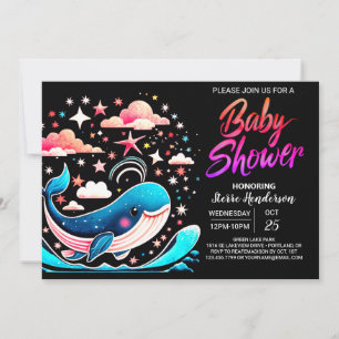 Waves Whale Pink Girl Baby Shower Invitation