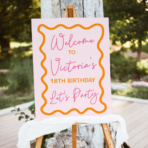 Wavey Birthday Party Welcome Sign Template, Retro