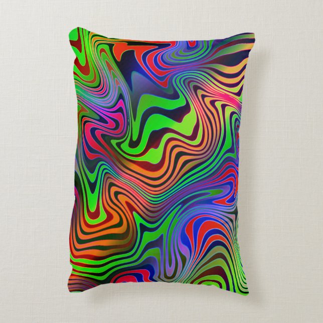 wavey psychedelic multicolored lines accent pillow (Back(Vertical))