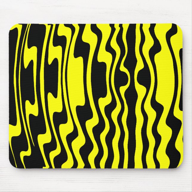 Wavey Stripey - Black and Yellow Mouse Pad (Front)