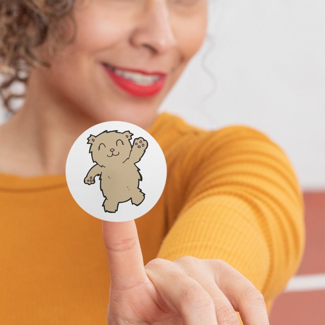 Waving Adorable Smiling Bear Classic Round Sticker (Creator Uploaded)