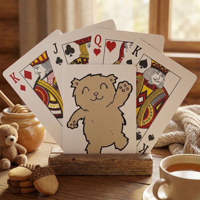 Waving Adorable Smiling Bear Poker Cards (Creator Uploaded)