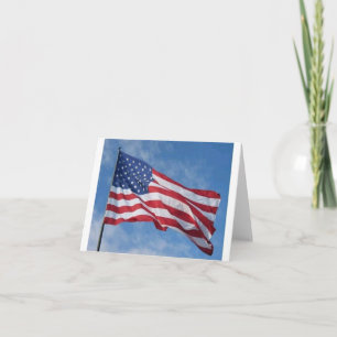 Waving American Flag Against Blue Sky Thank You Card