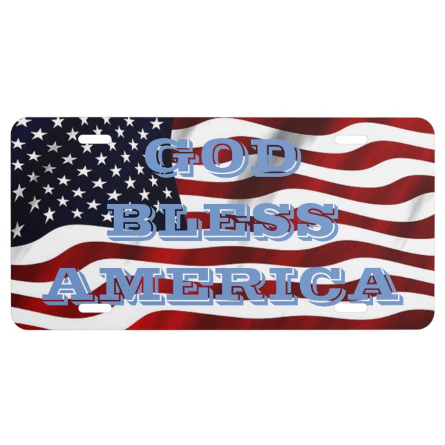 Waving American Flag God Bless America License Plate (Front)
