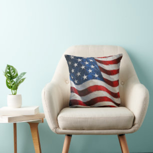 Waving American Flag in Impasto Paint Art Throw Pillow