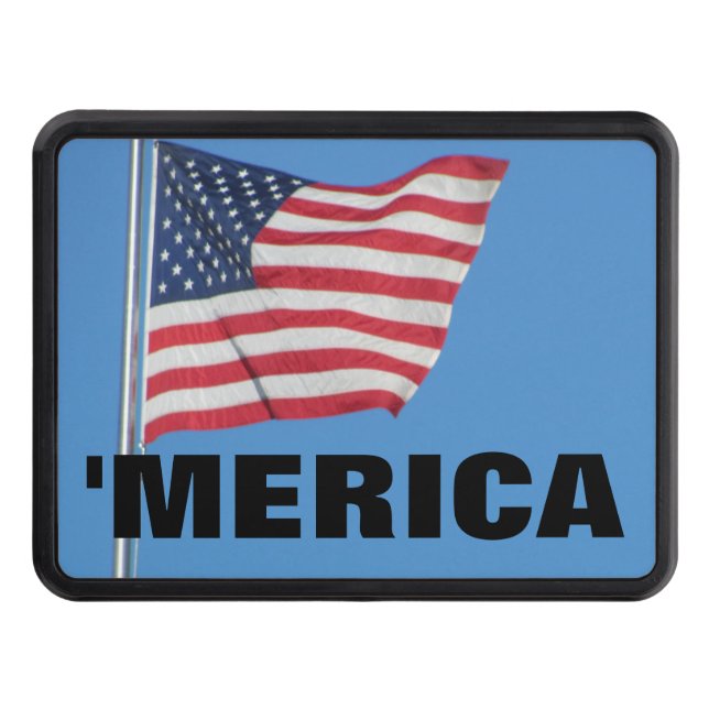 Waving American Flag  'Merica Tow Hitch Cover (Front)