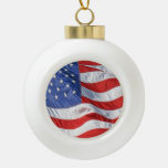 Waving American Flag Patriotic Ceramic Ball Christmas Ornament