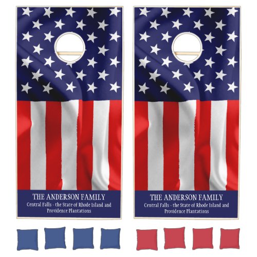 Waving American Flag Patriotic Customizable Cornhole Set