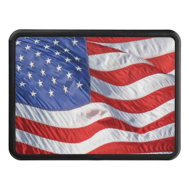 Waving American Flag Patriotic Hitch Cover (Front)