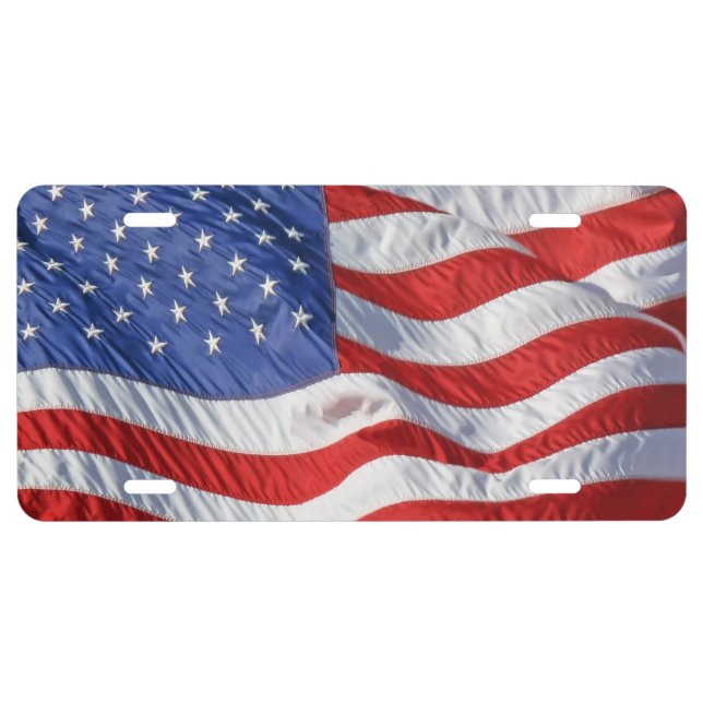 Waving American Flag Patriotic License Plate (Front)
