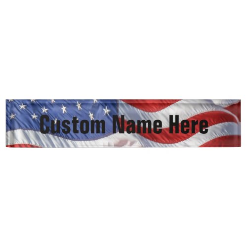 Waving American Flag Patriotic Name Plate