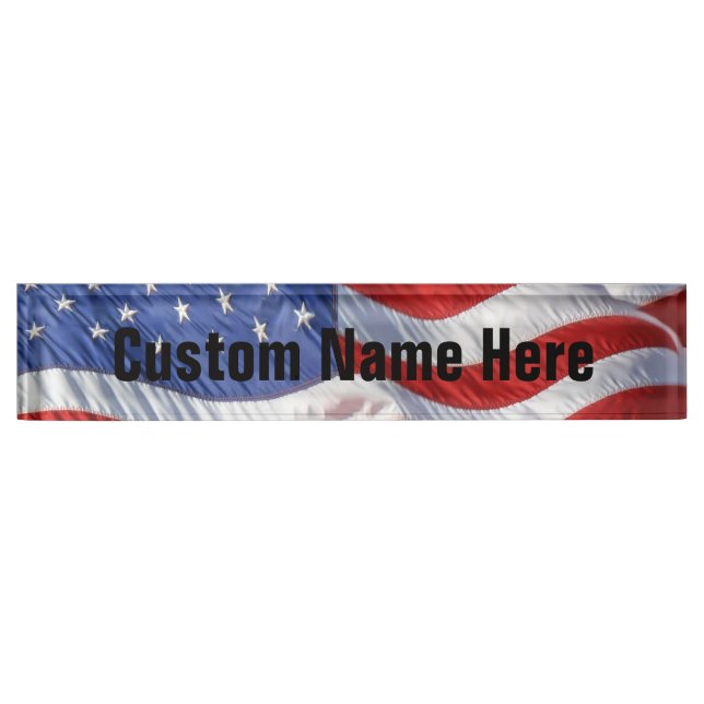 Waving American Flag Patriotic Name Plate (Front)