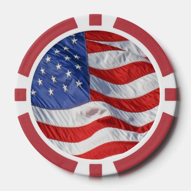 Waving American Flag Patriotic Poker Chips (Front)