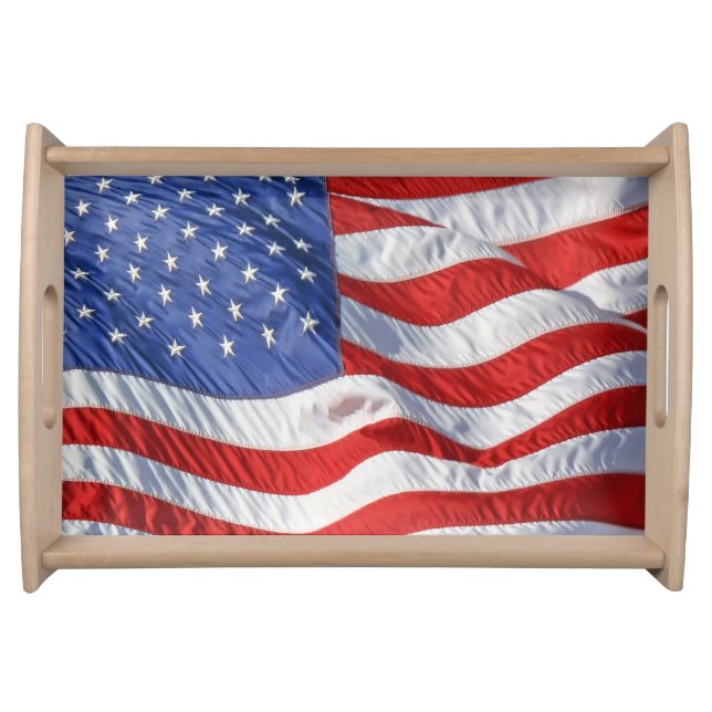 Waving American Flag Patriotic Serving Tray (Front)