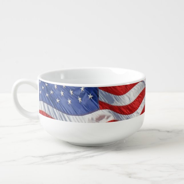 Waving American Flag Patriotic Soup Mug (Right)