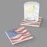 Waving American Flag Patriotic Stone Coaster