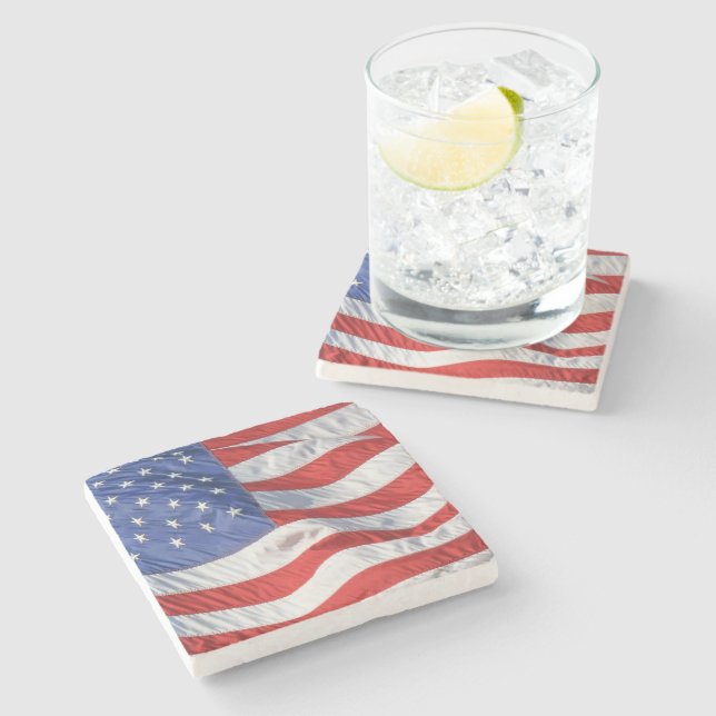 Waving American Flag Patriotic Stone Coaster (Side)