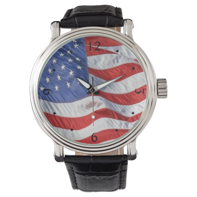 Waving American Flag Patriotic Watch (Front)