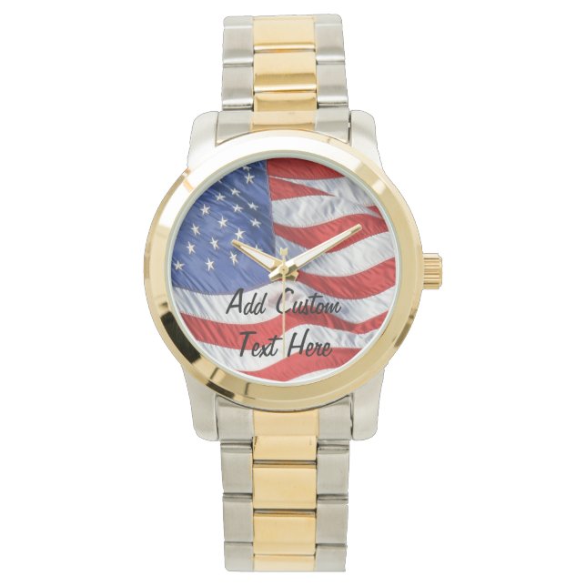 Waving American Flag Personalized Men's Watch (Front)