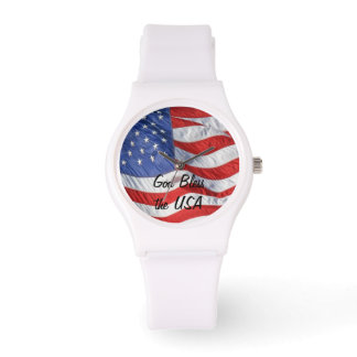 Waving American Flag Personalized Watch