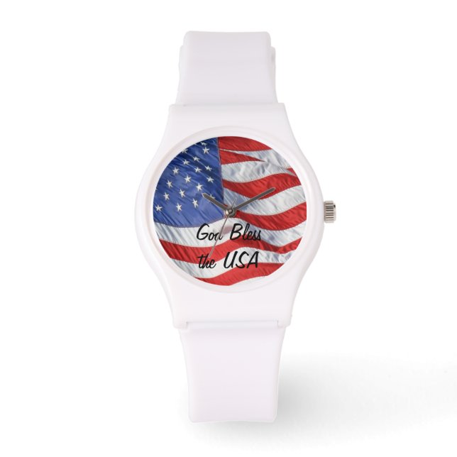 Waving American Flag Personalized Watch (Front)