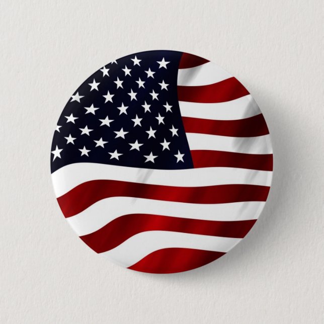 Waving American Flag Pinback Button (Front)
